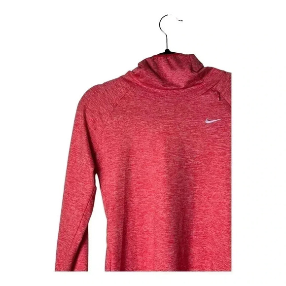 1303. NIKE RUN DRI FIT LONG SLEEVE TOP WITH‎ HOOD AND MOCK NECKLINE BRIGHT CORAL - Picture 3 of 9
